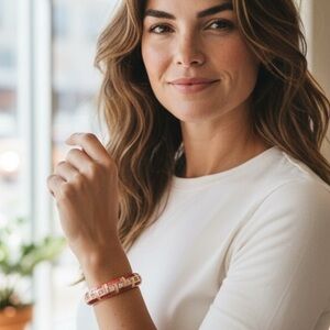 Pink & Red Enamel Bangle with Rhinestone Accents